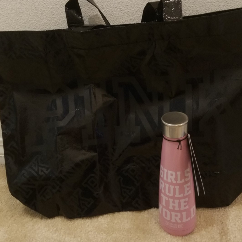 nwt black reusable bag and swell girls rule bottle